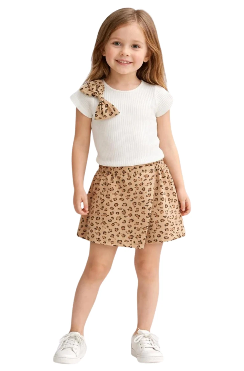 OMZU FİYONKLU LEOPAR ETEKLİ KIZ ÇOCUK TAKIM 30455