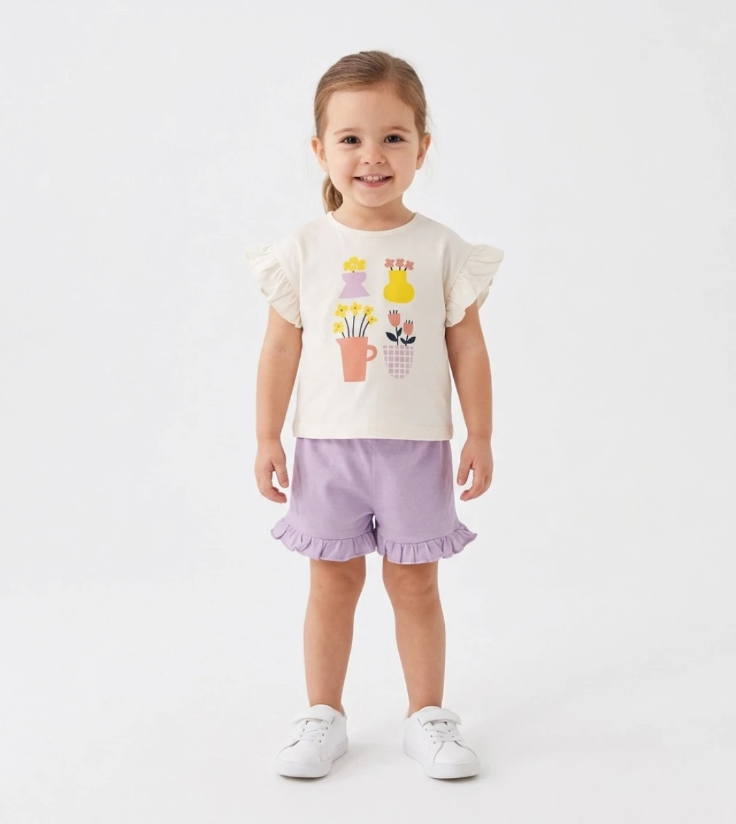ÖN BASKILI İKİLİ KIZ BEBE TAKIM 3162