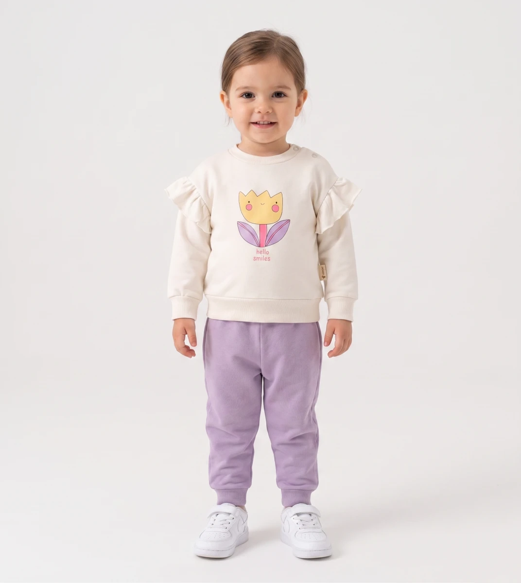 ÖN ÇİÇEK BASKILI 2 Lİ KIZ BEBE TAKIM 3359