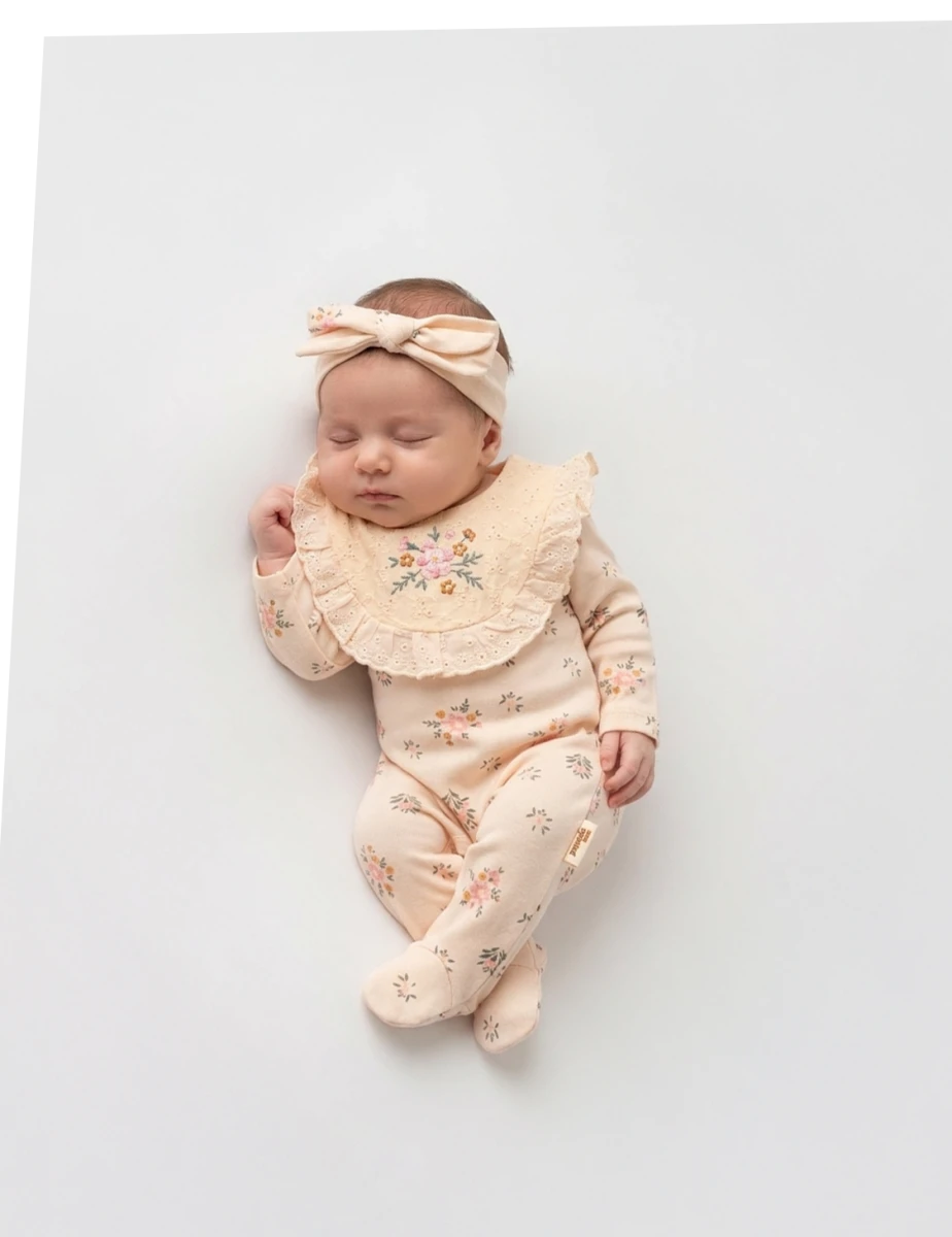 ÖN ROBA NAKIŞLI DANTELLİ KIZ BEBE TULUM 3001