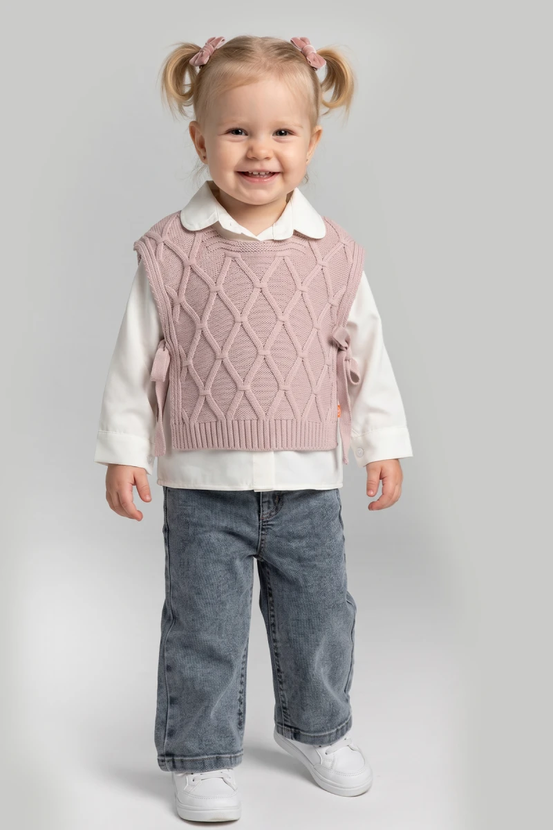 ÖRGÜ TRİKOLU 3 LÜ KIZ BEBE TAKIM 16306