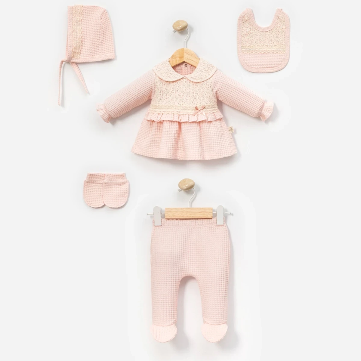 ÖRME DESENLİ PAMUKLU 5 Lİ KIZ BEBE ZIBIN SET 2134