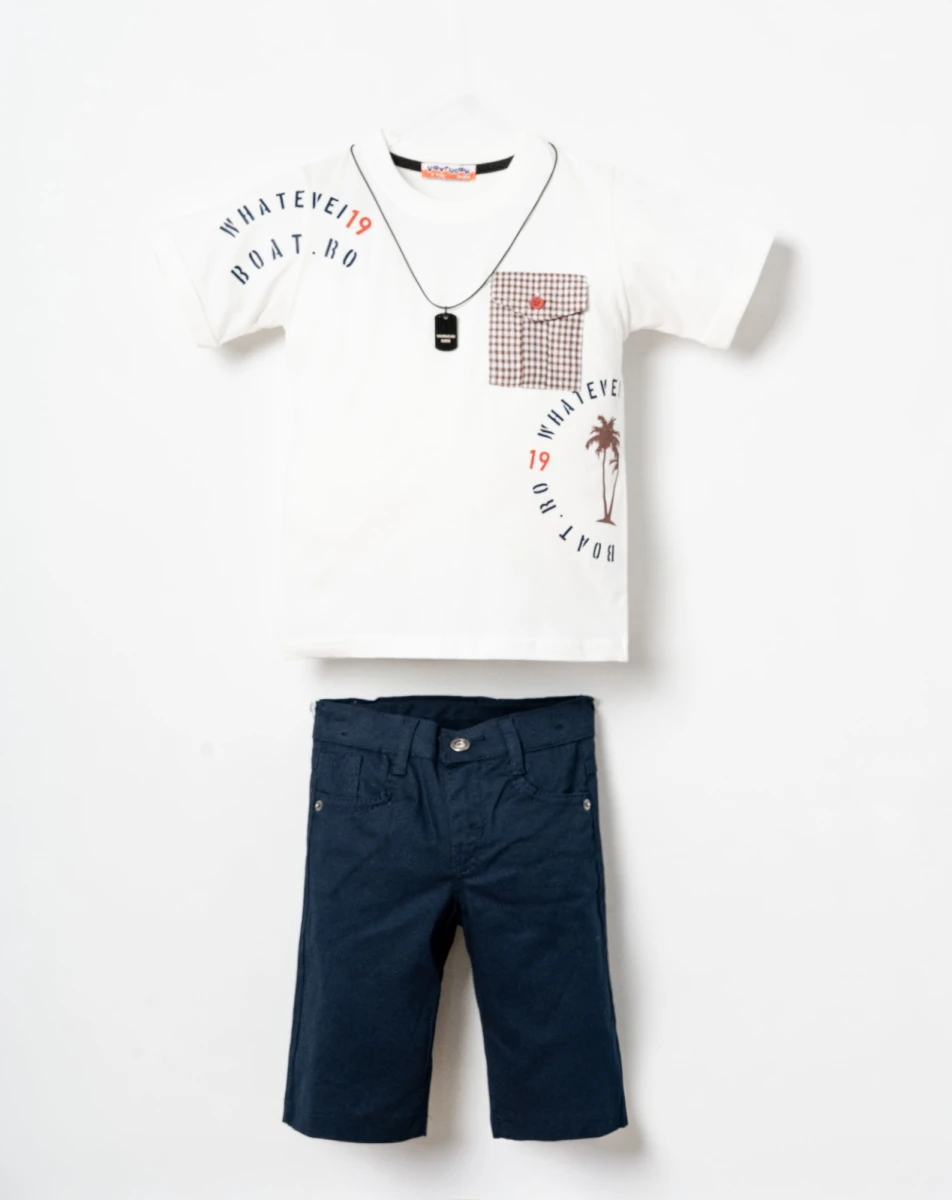 PALMİYE BASKILI KOLYELİ ERKEK ÇOCUK YAZLIK 2Lİ TAKIM 5885