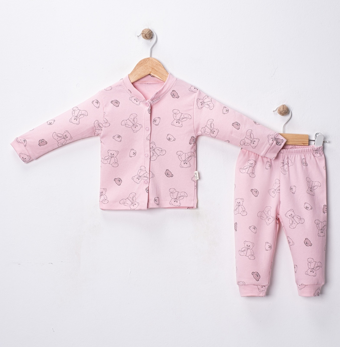 PANDA AYI BASKILI ÖNDEN ÇITÇITLI BEBE PİJAMA TAKIM 3127