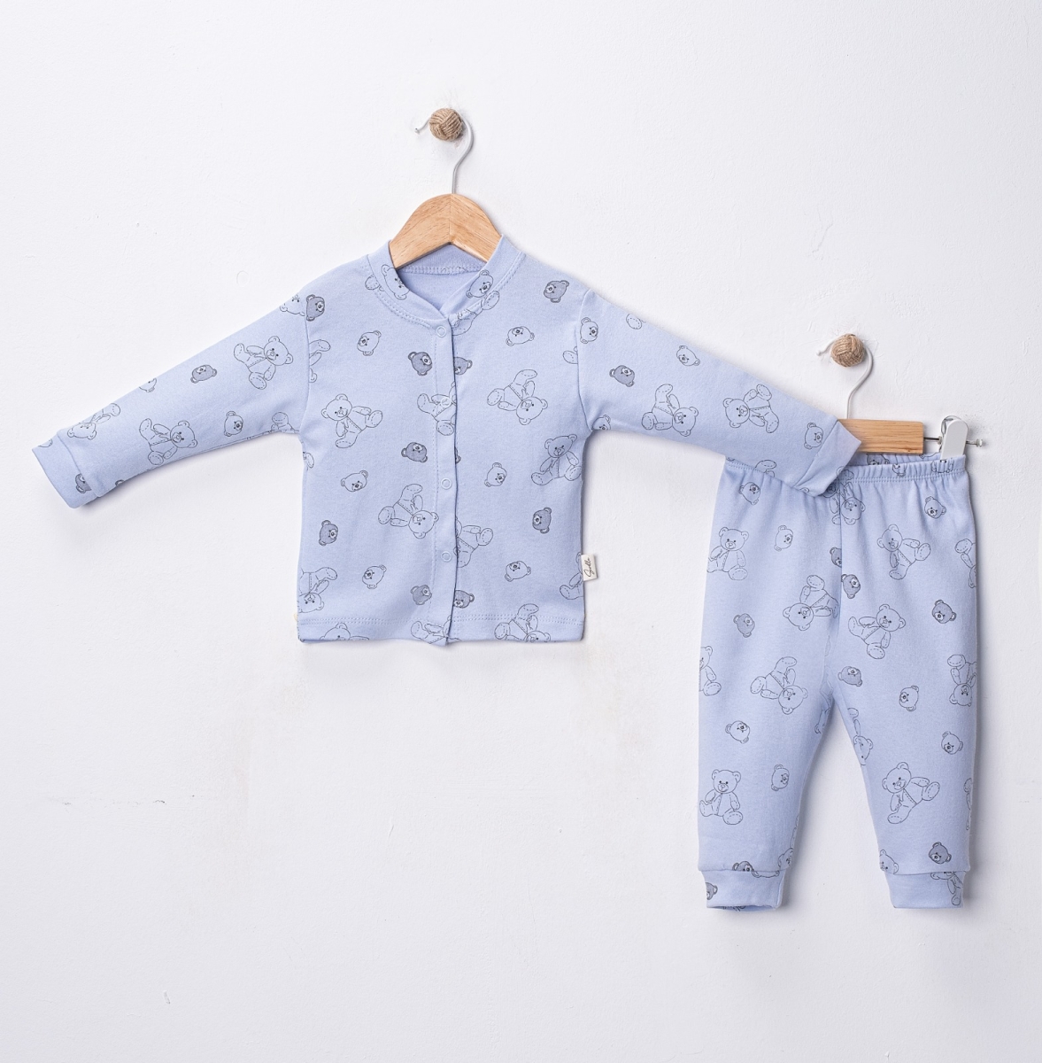 PANDA AYI BASKILI ÖNDEN ÇITÇITLI BEBE PİJAMA TAKIM 3127