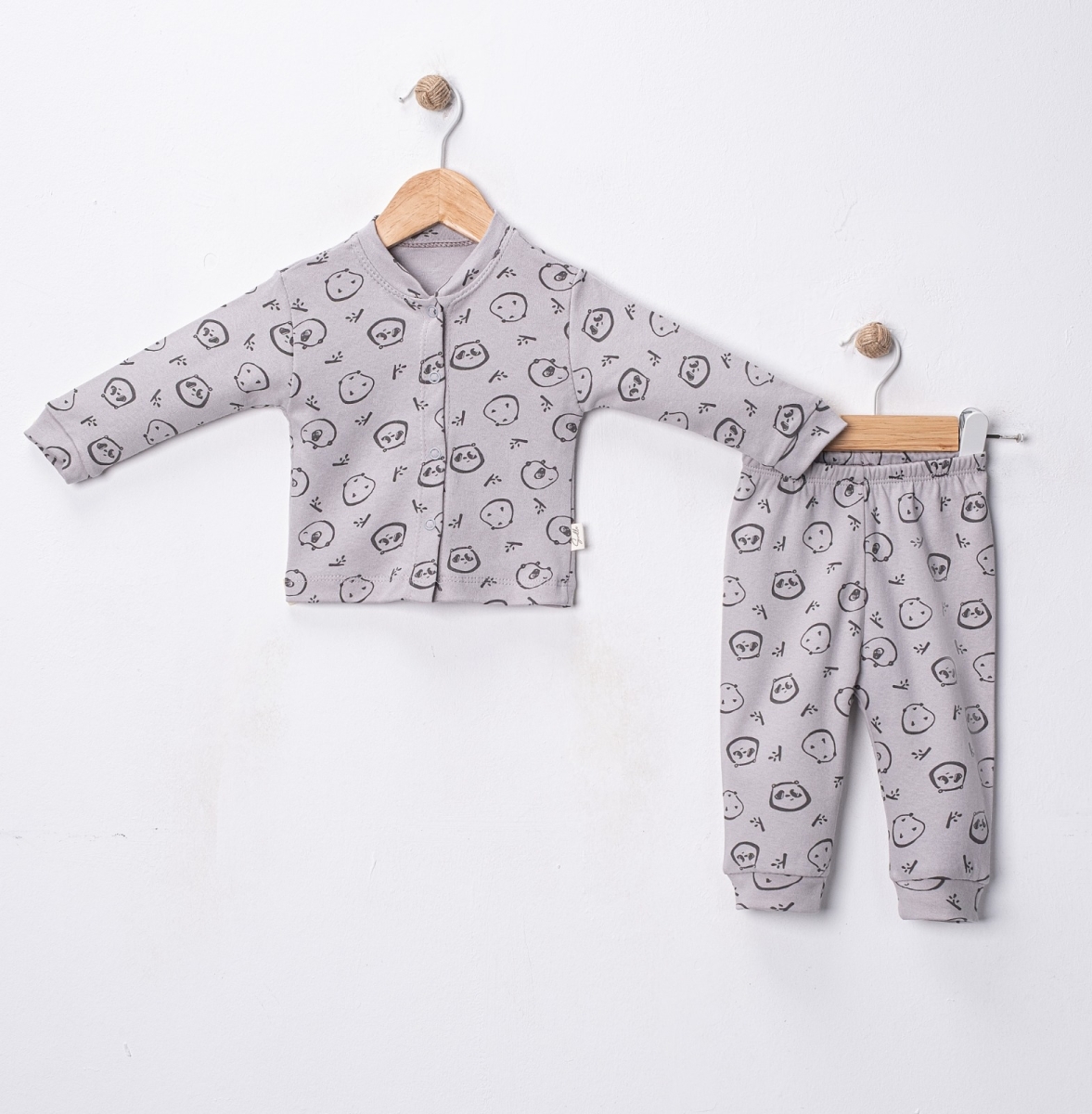 PANDA KAFA BASKILI ÖNDEN ÇITÇITLI BEBE PİJAMA TAKIM 3126