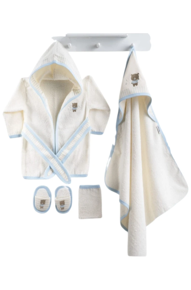 PANDA NAKIŞLI BEBE BORNOZ SET 8802