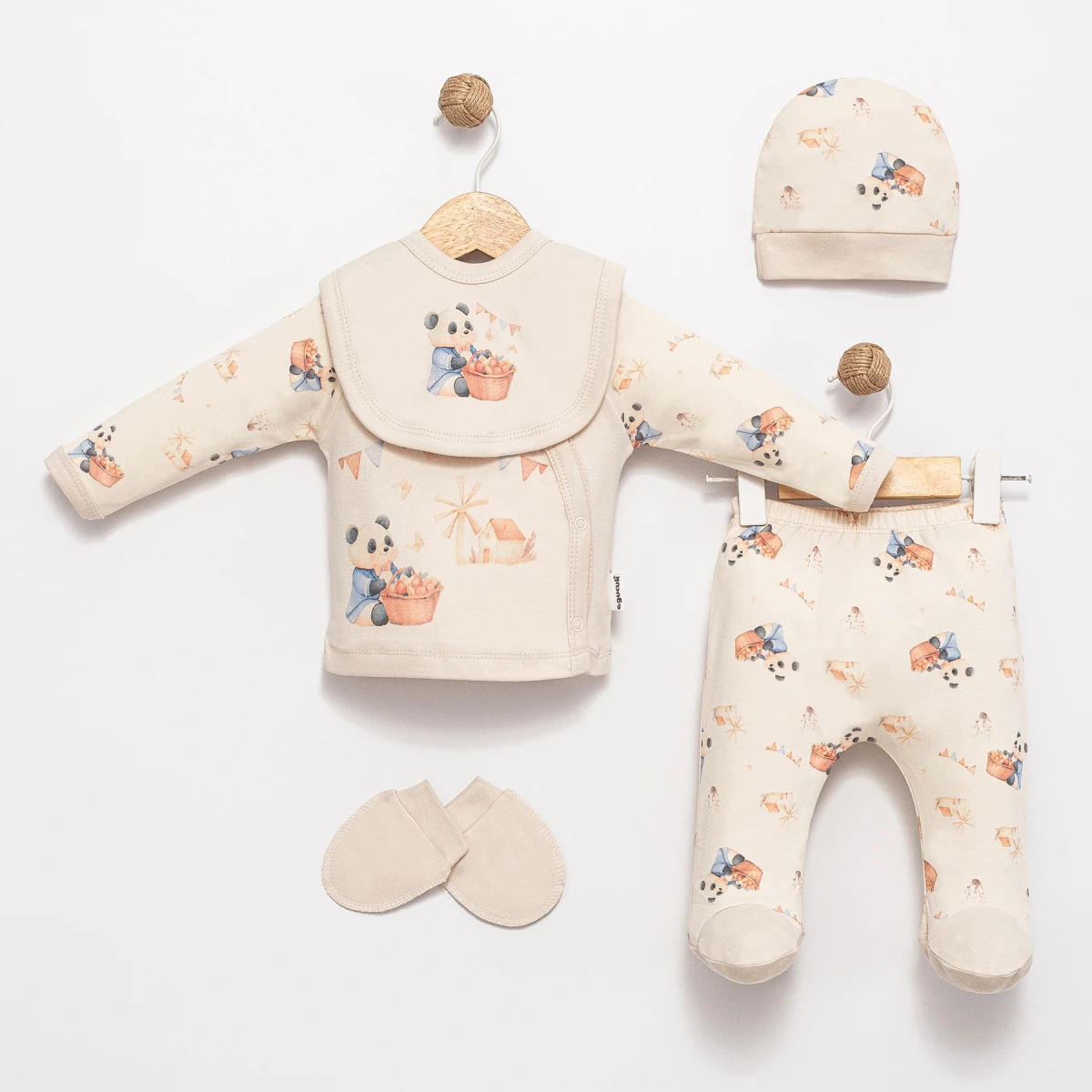 PANDALI PAMUKLU 5 Lİ BEBE ZIBIN SETİ 10174