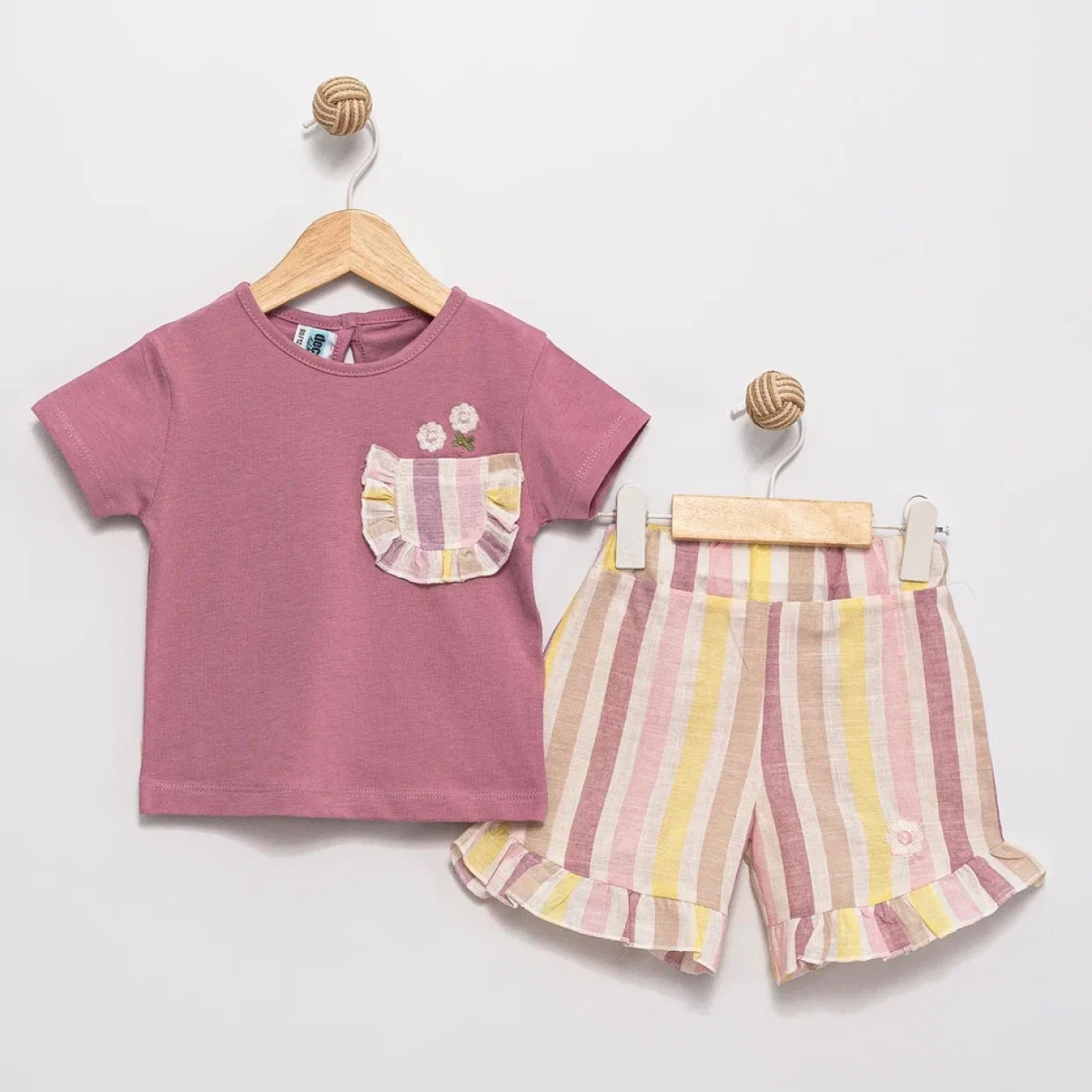 PAPATYA NAKIŞLI ŞORTLU KIZ BEBE TAKIM 27319