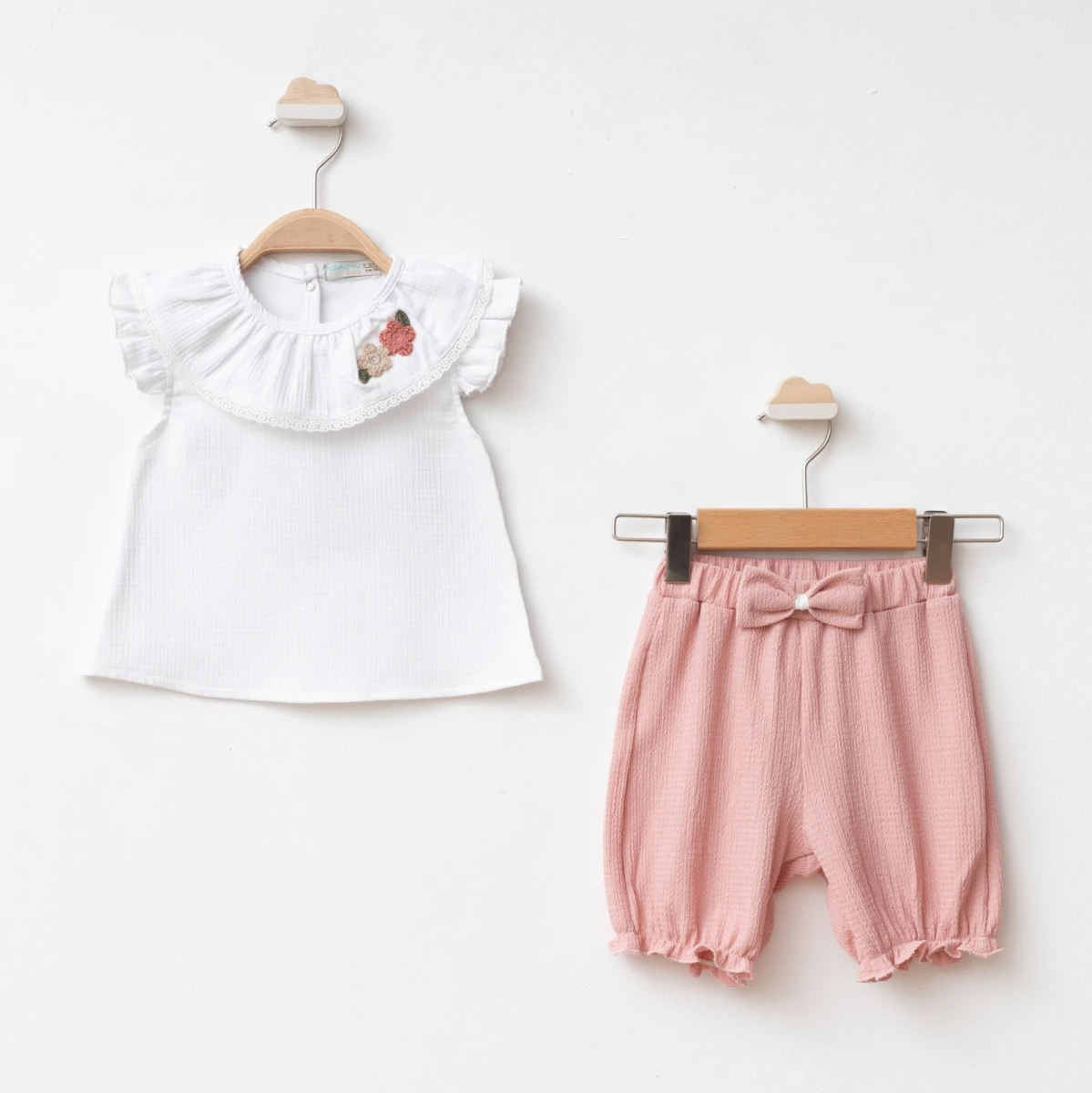 PAPATYA SÜZİNE NAKIŞLI 2 Lİ KIZ BEBE TAKIM 6631