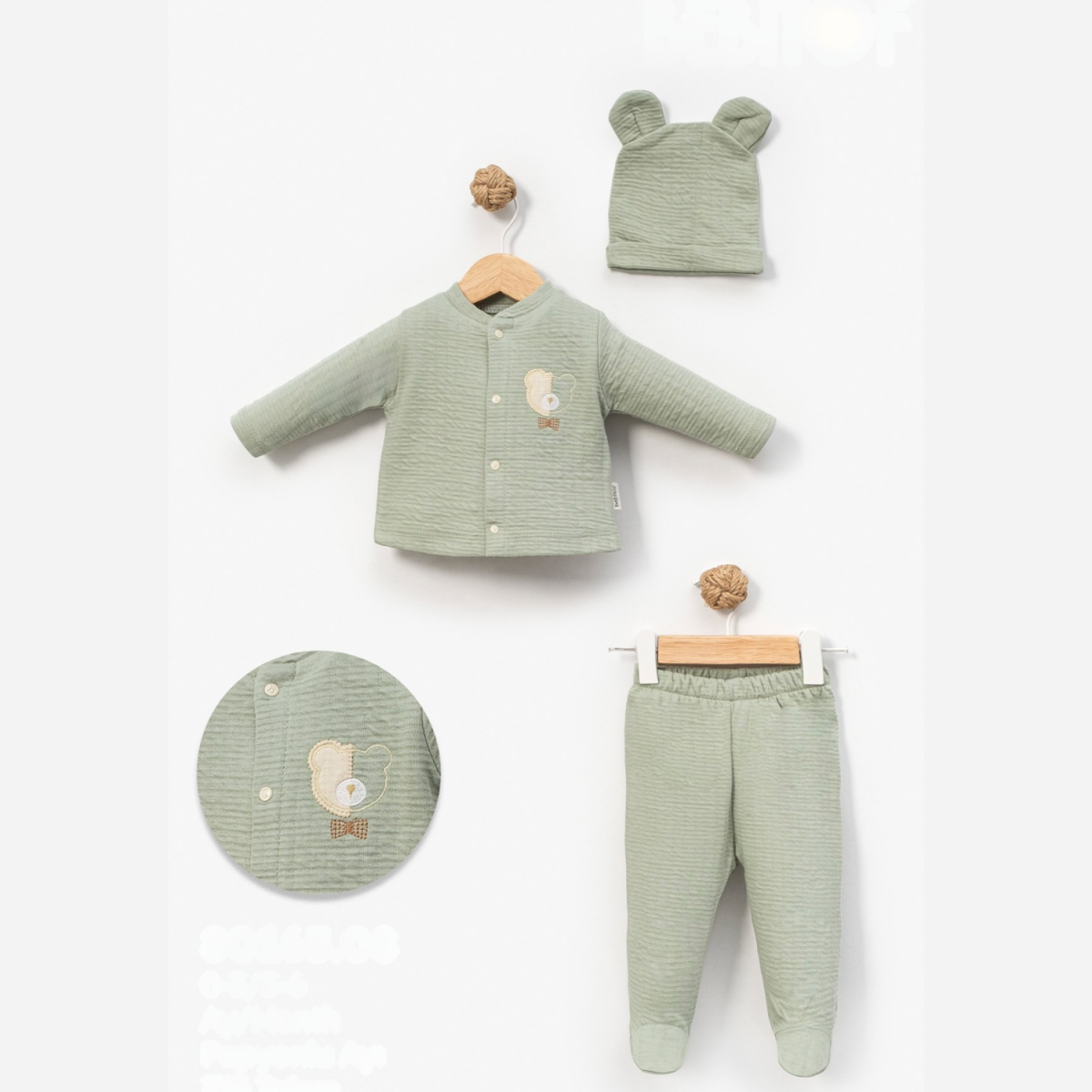 PAPYONLU AYICIK NAKIŞLI 3LÜ BEBE TAKIM 80165