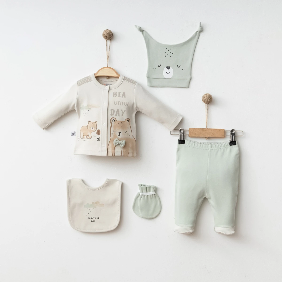 PAPYONLU AYICIK PAMUKLU 5 Lİ BEBE ZIBIN SET A3015