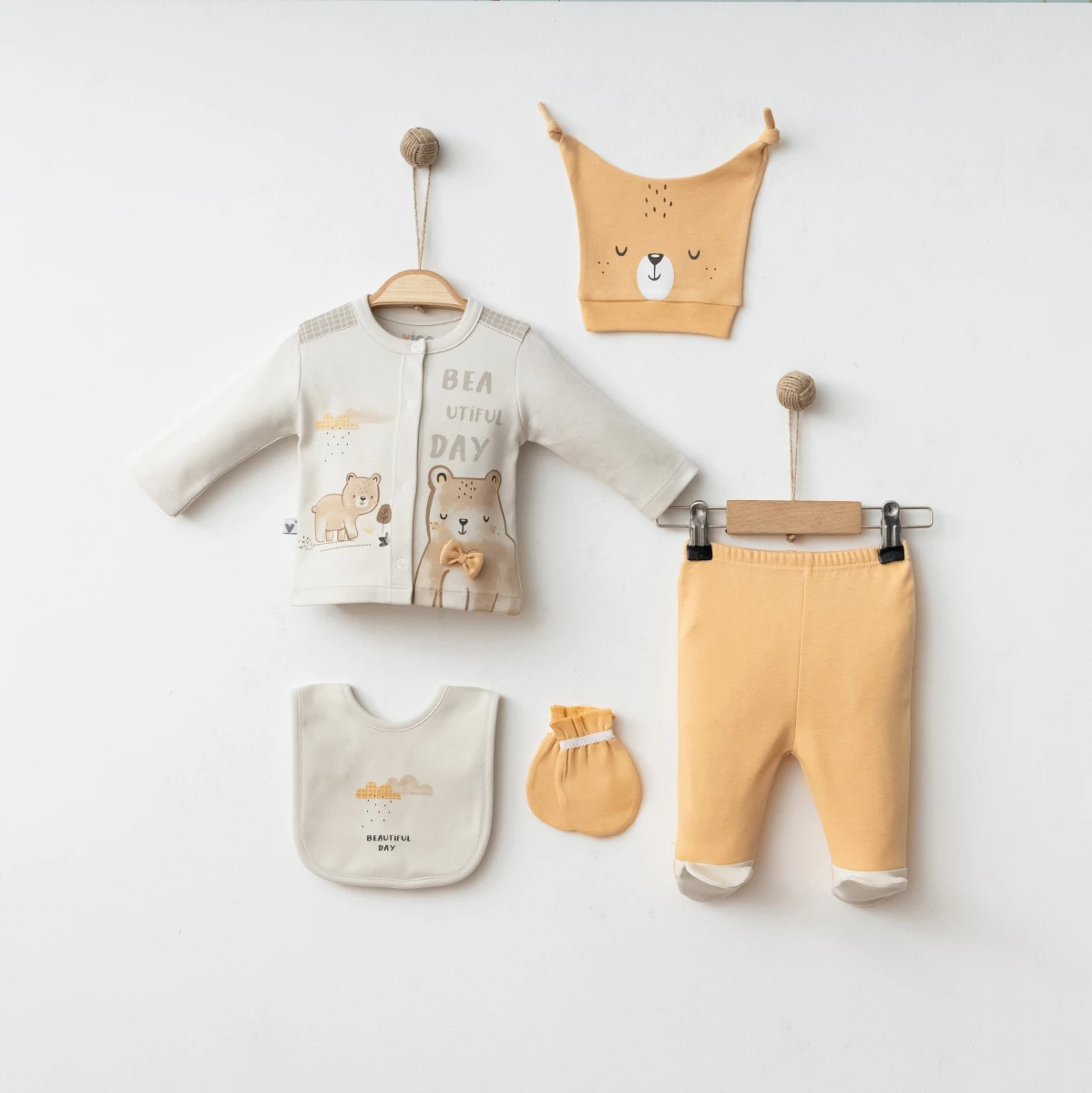 PAPYONLU AYICIK PAMUKLU 5 Lİ BEBE ZIBIN SET A3015