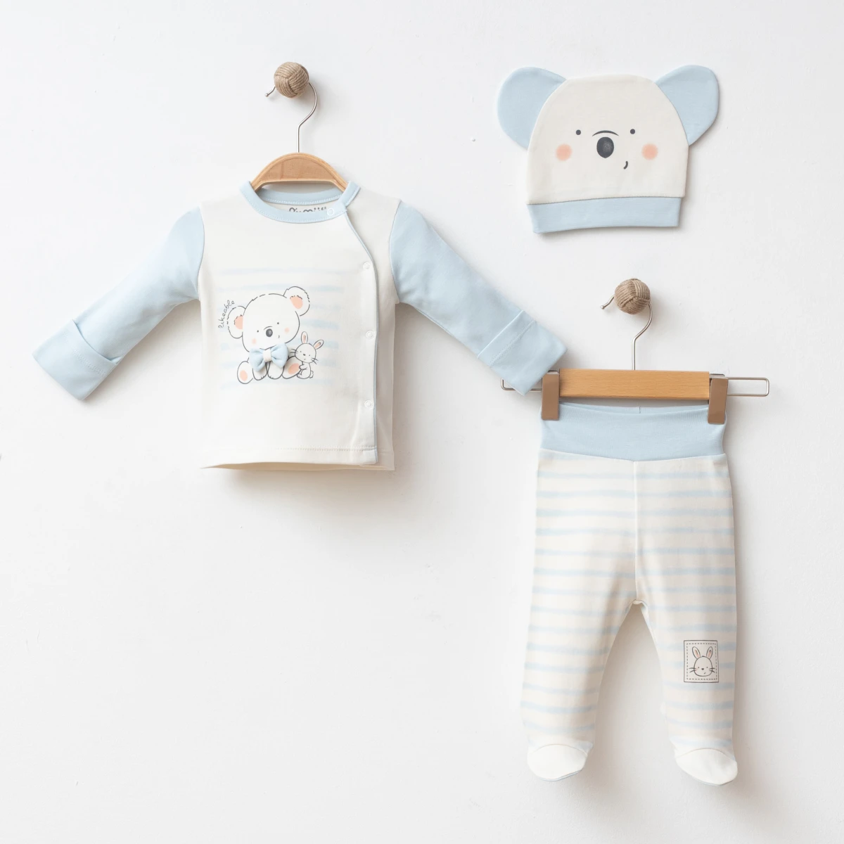 PAPYONLU KOALA PAMUKLU 3 LÜ ERKEK BEBE TAKIM 5014