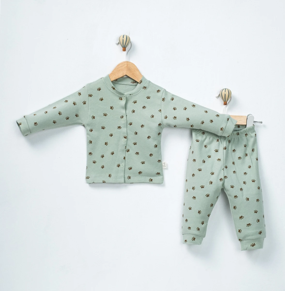 PATİ BASKILI ÖNDEN ÇITÇITLI BEBE PİJAMA TAKIM 3134