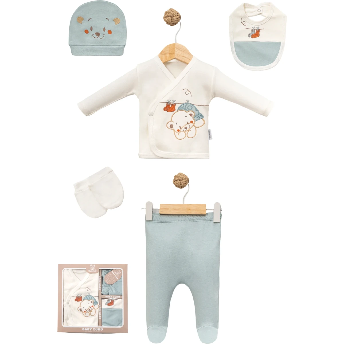 PATİKLİ MANDALLI AYI 5 Lİ BEBE ZIBIN SET 2091