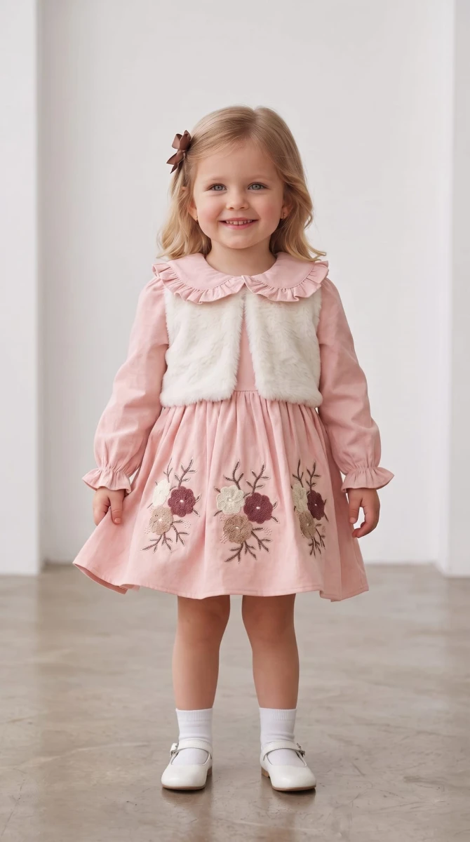 PELUŞ BOLERALI KIZ ÇOCUK ELBİSE 606