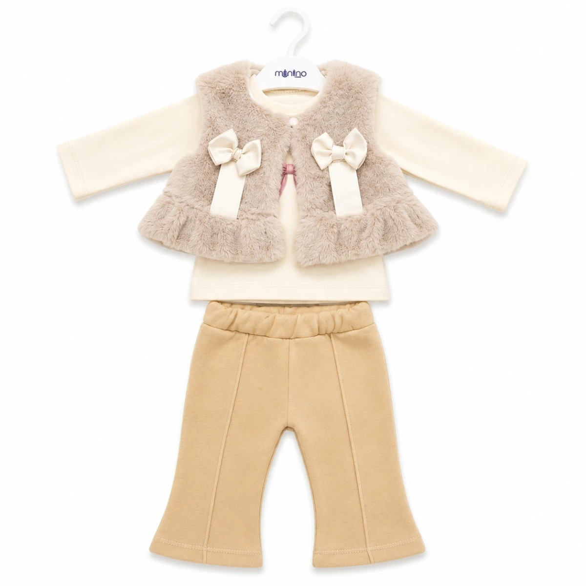 PELUŞ BOLEROLU 3 LÜ KIZ BEBE TAKIM 8030