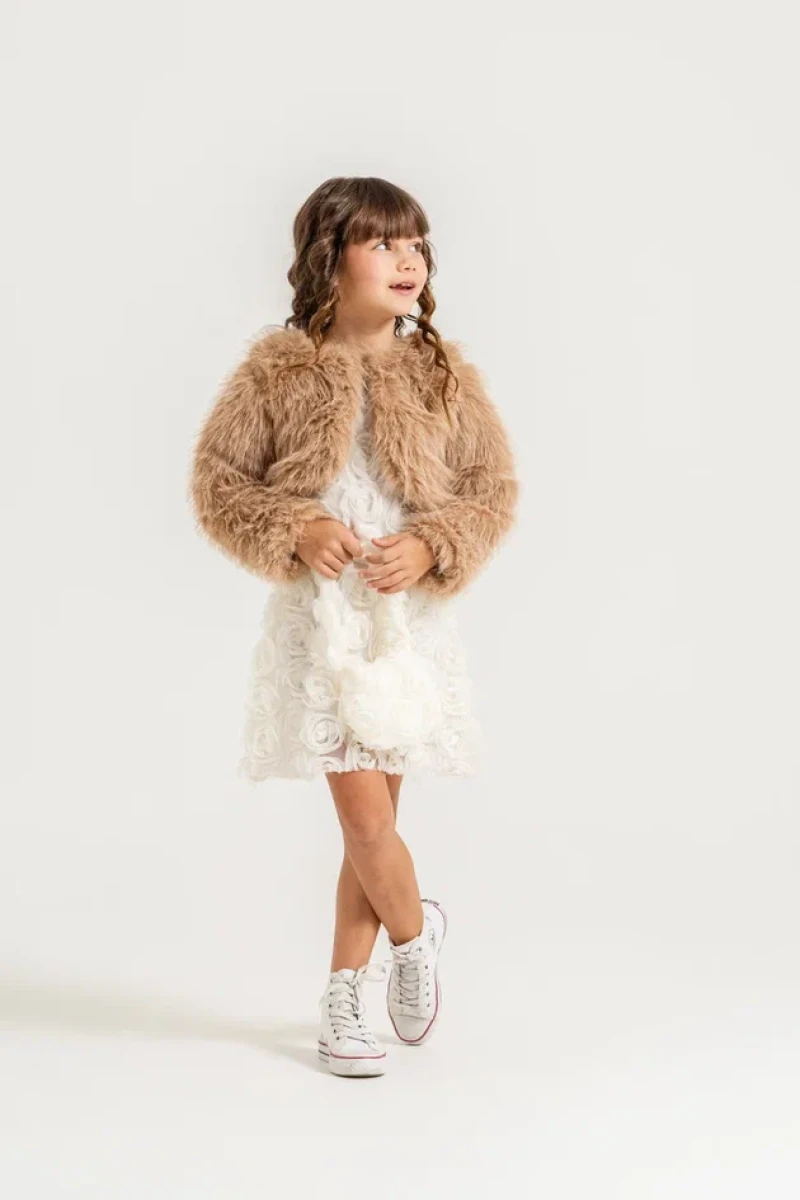 PELUŞ BOLEROLU 3 LÜ KIZ ÇOCUK ELBİSE 7313