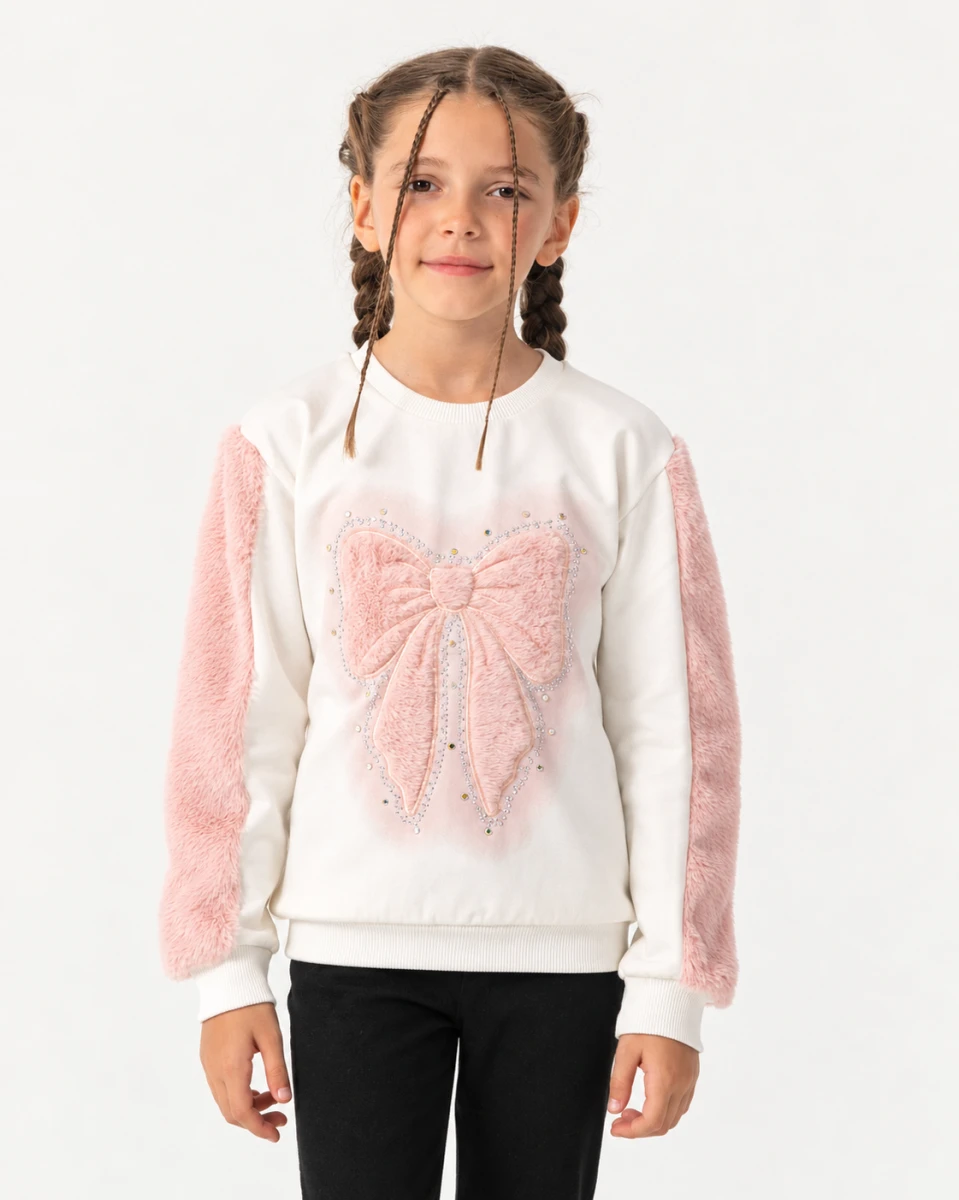 PELUŞ FİYONKLU 2 İP ŞARDONLU KIZ ÇOCUK SWEAT  7918