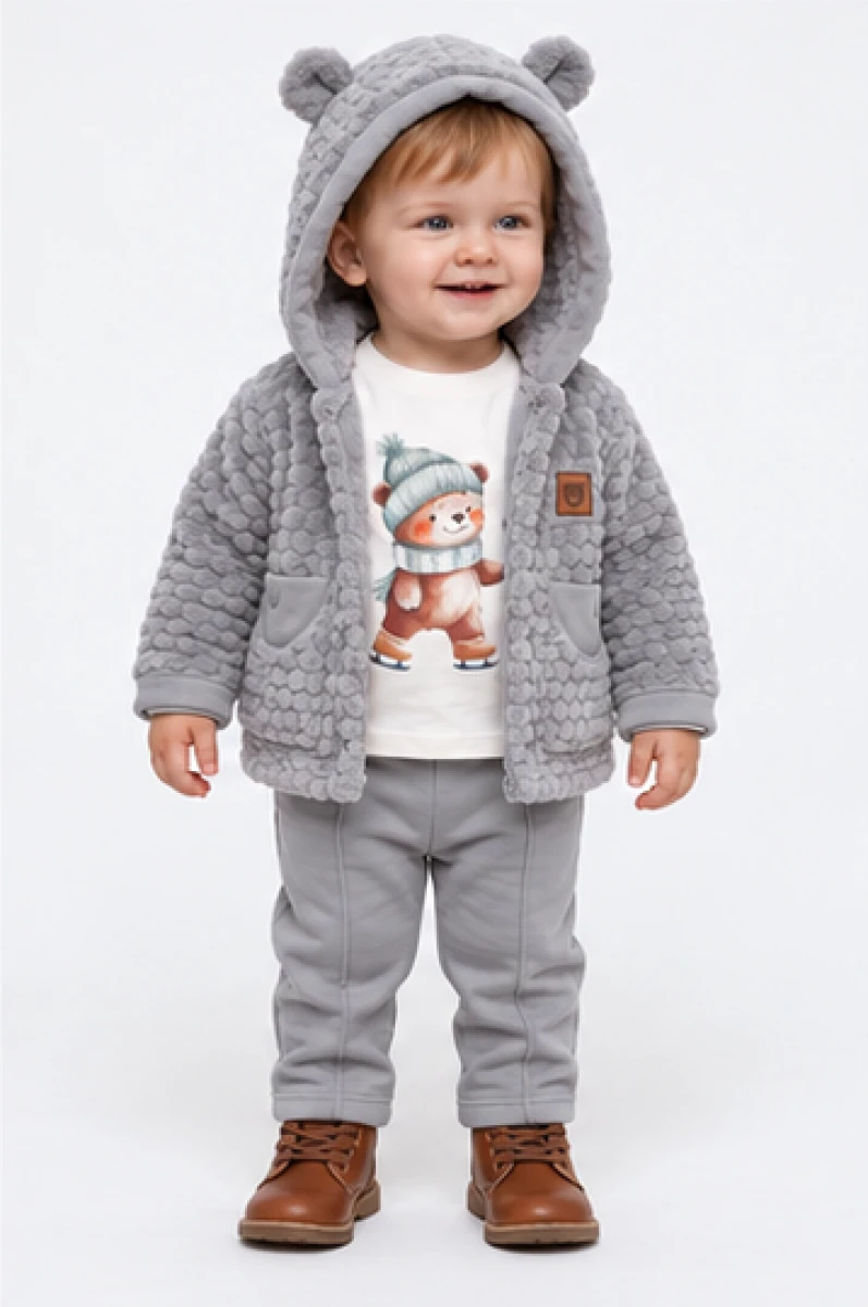 PELUŞ HIRKALI 3 LÜ ERKEK BEBE TAKIM 8551