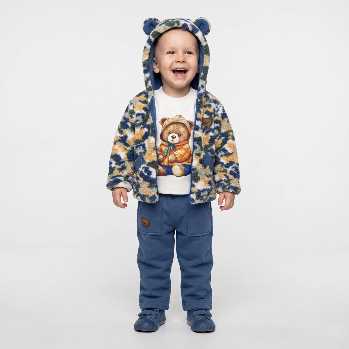 PELUŞ HIRKALI ERKEK 3 LÜ BEBE TAKIM 8516
