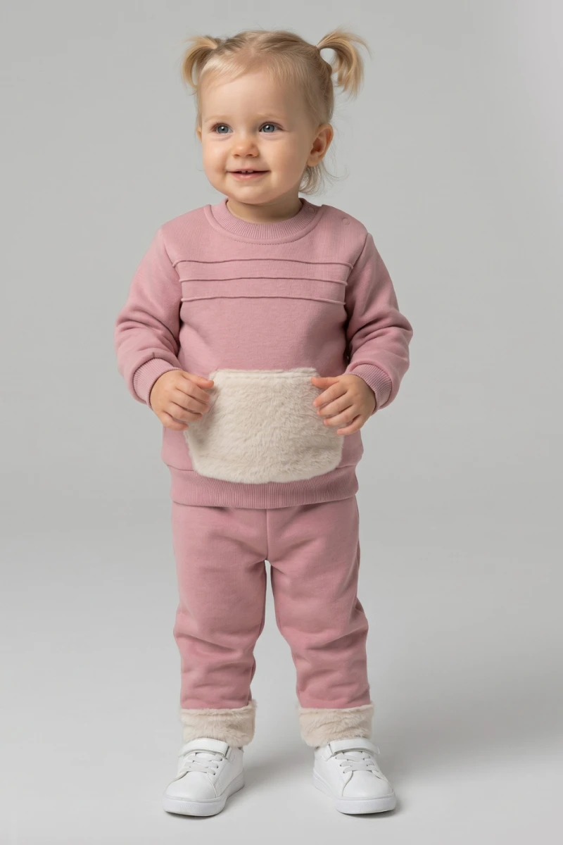  PELUŞ KANGURU CEPLİ  3 İP KIZ BEBE TAKIM 2637