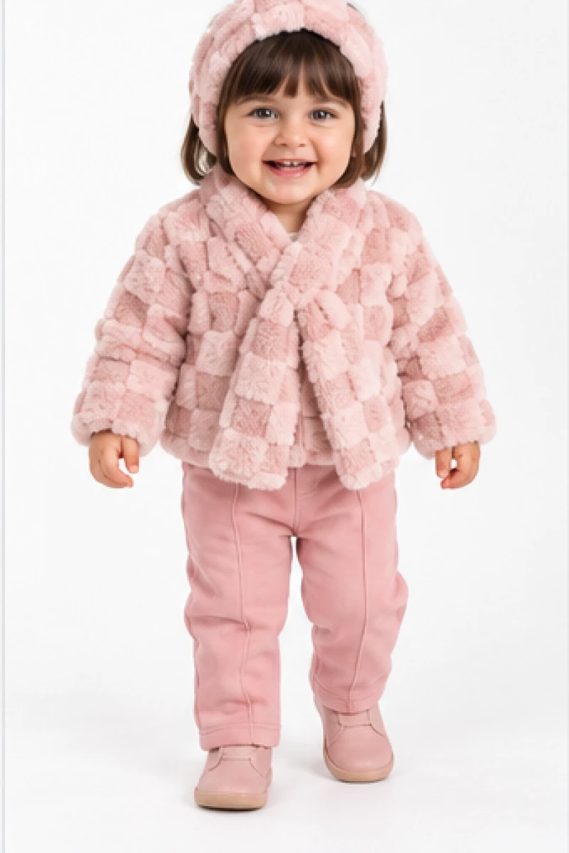 PELUŞ MONTLU 3 LÜ KIZ BEBE TAKIM  8477