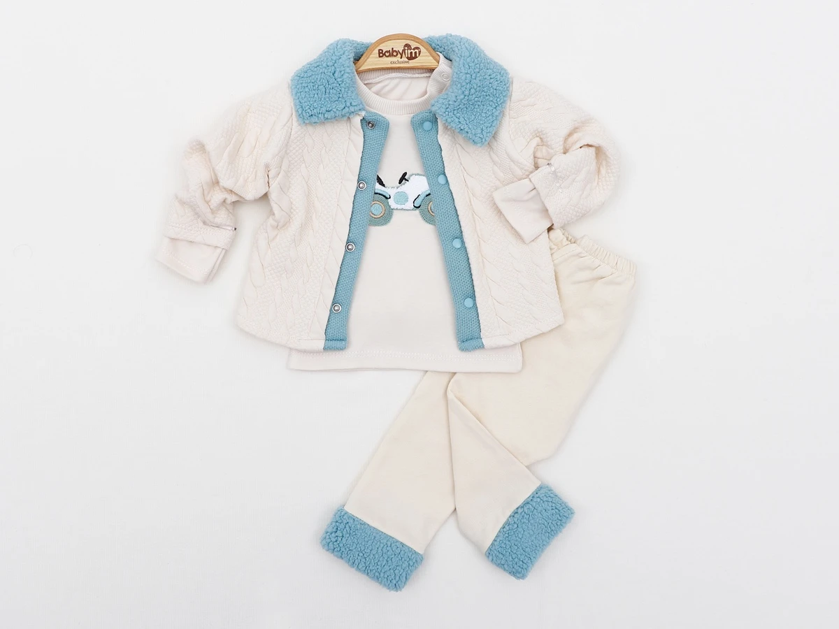 PELUŞ YAKA HIRKALI 3 LÜ BEBE TAKIM 2446
