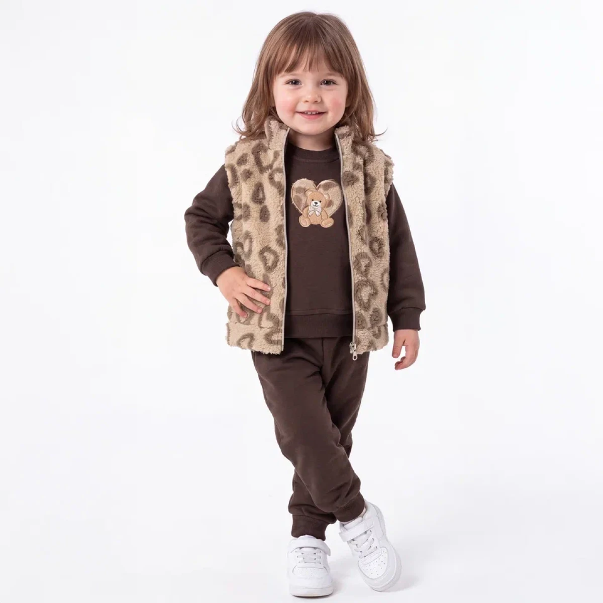 PELUŞ YELEKLİ 3 İP KIZ BEBE TAKIM 57487