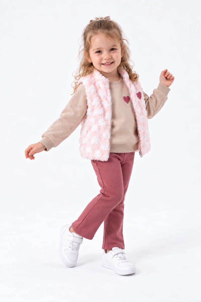 PELUŞ YELEKLİ 3 İP KIZ ÇOCUK TAKIM 57497