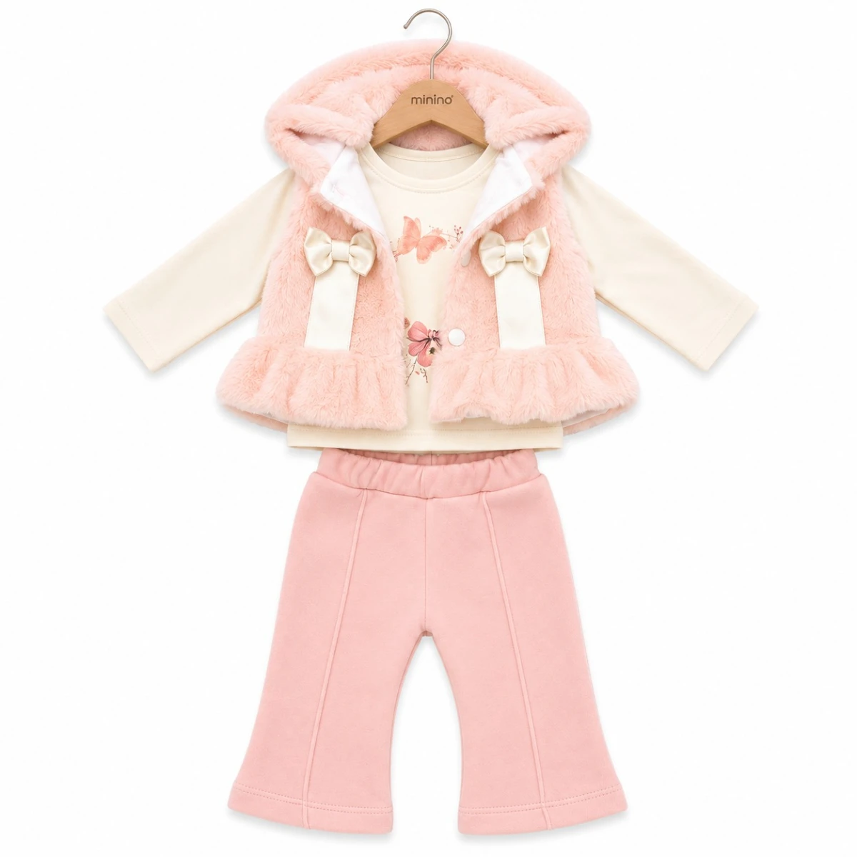 PELUŞ YELEKLİ 3 LÜ KIZ BEBE TAKIM 8031