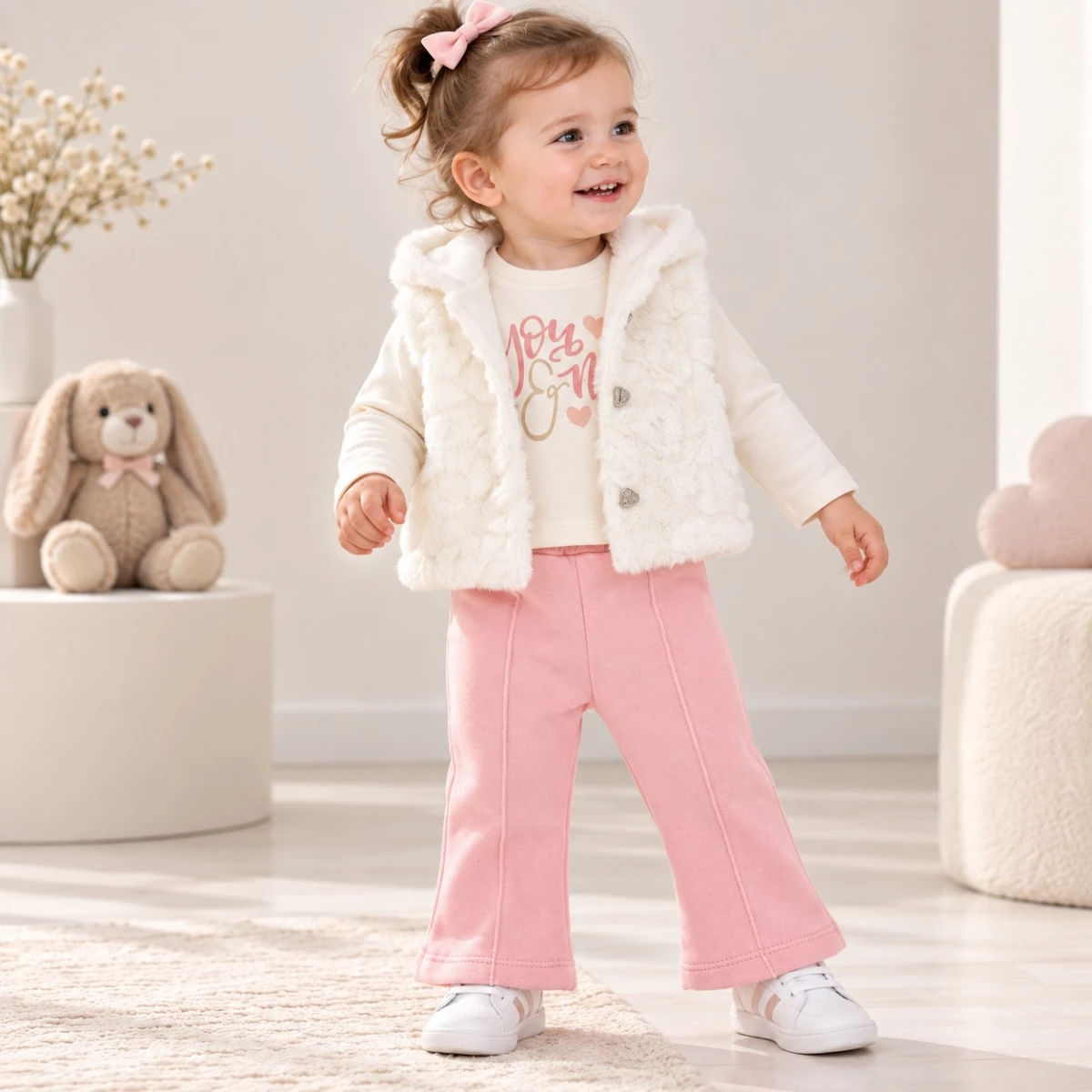 PELUŞ YELEKLİ 3 LÜ KIZ BEBE TAKIM 8045