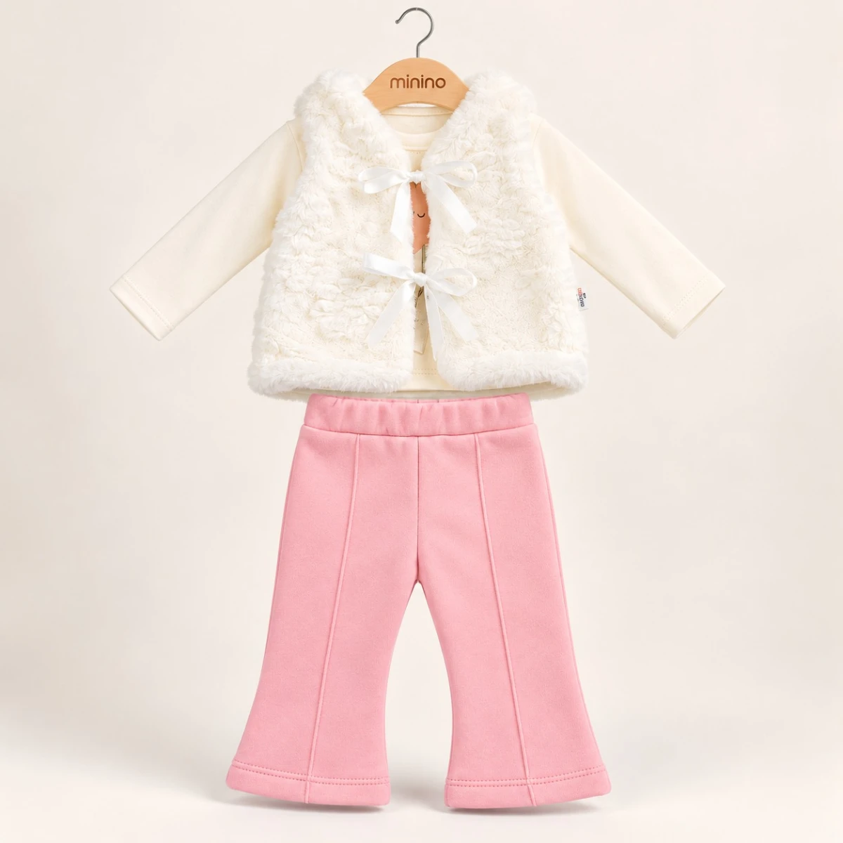 PELUŞ YELEKLİ 3 LÜ KIZ BEBE TAKIM 8048