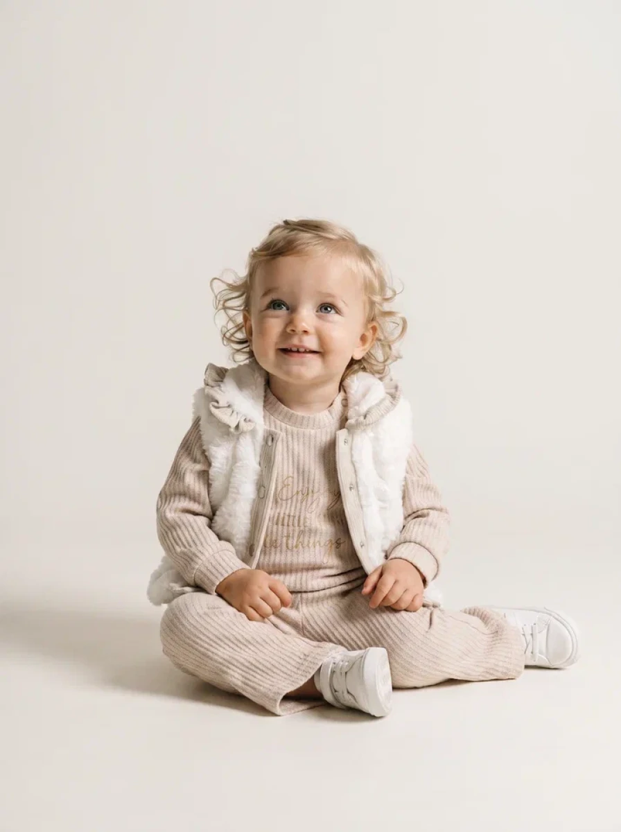 PELUŞ YELEKLİ 3 LÜ KIZ BEBE TAKIM 8106