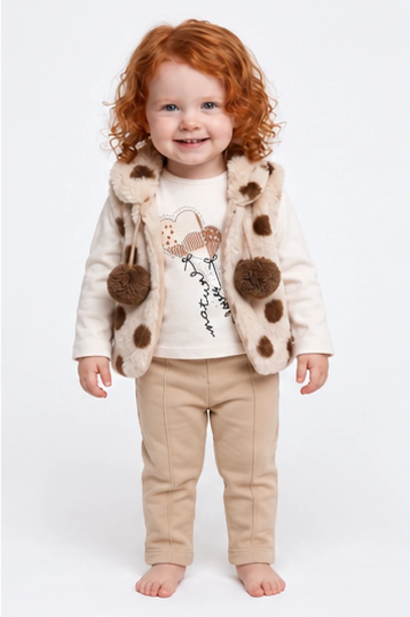 PELUŞ YELEKLİ 3 LÜ KIZ BEBE TAKIM 8538