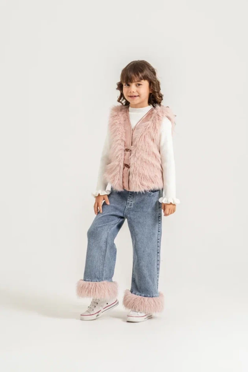 PELUŞ YELEKLİ 3 LÜ KIZ ÇOCUK TAKIM 4598