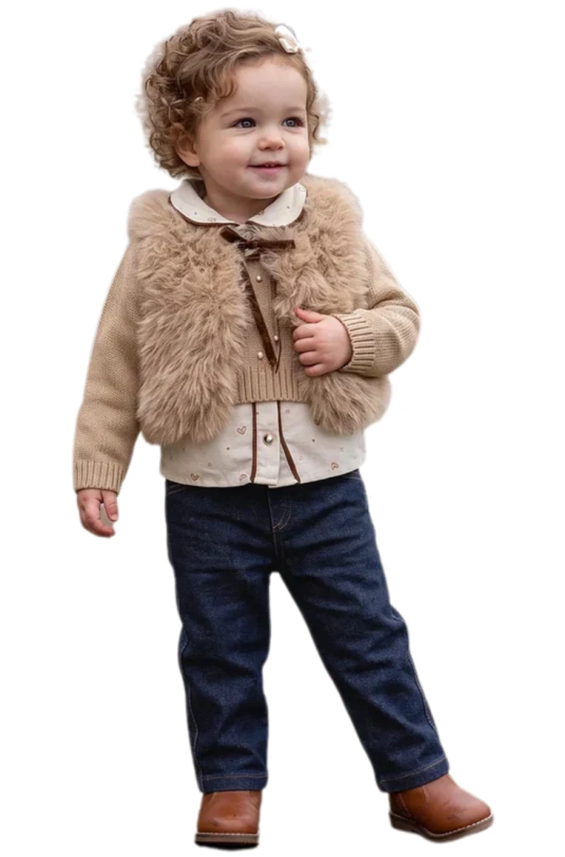 PELUŞ YELEKLİ 4 LÜ KIZ BEBE TAKIM 2744