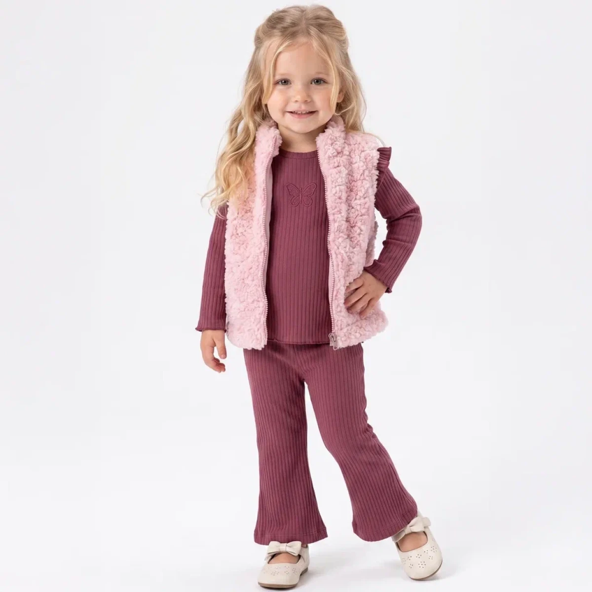 PELUŞ YELEKLİ KAŞKORSE KIZ  BEBE TAKIM 27966