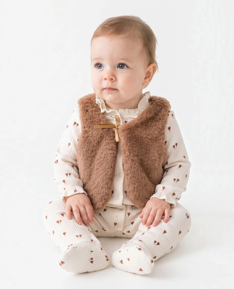 PELUŞ YELEKLİ KIZ BEBE TULUM 1001