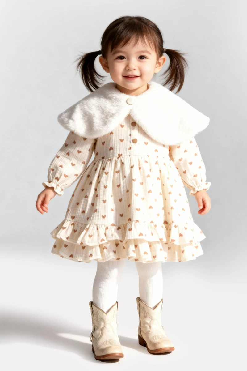 PELUŞLU KALPLİ KIZ BEBE ELBİSE 2550