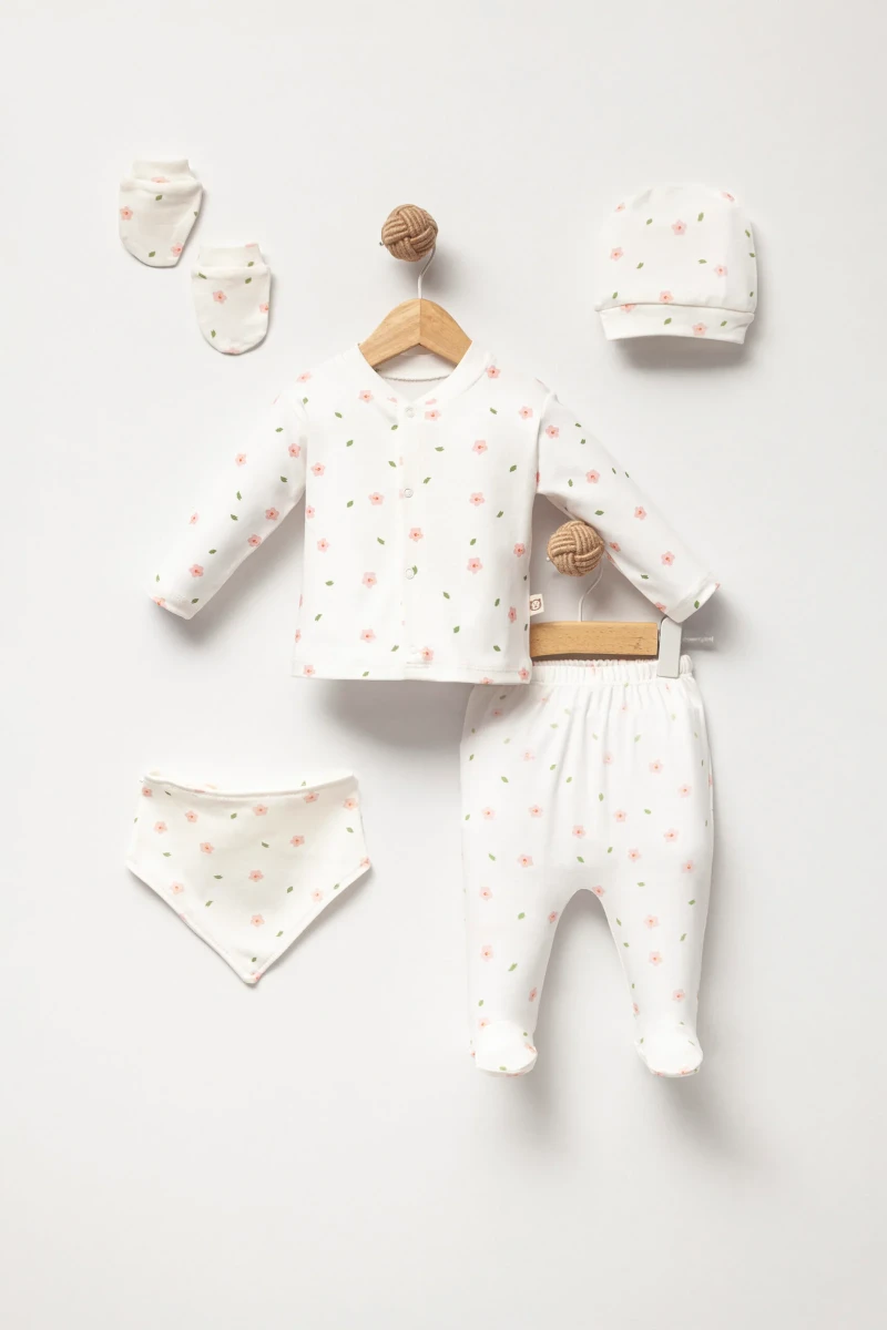 PEMBE ÇİÇEKLİ KIZ BEBE BEŞLİ ZIBIN SET 54