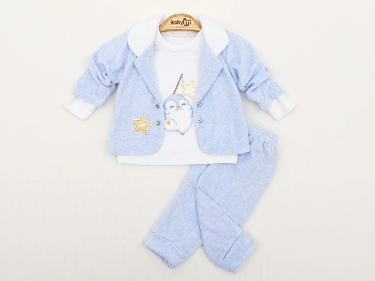 PENGUEN CEKETLİ 3 LÜ KADİFE BEBE TAKIM 2463
