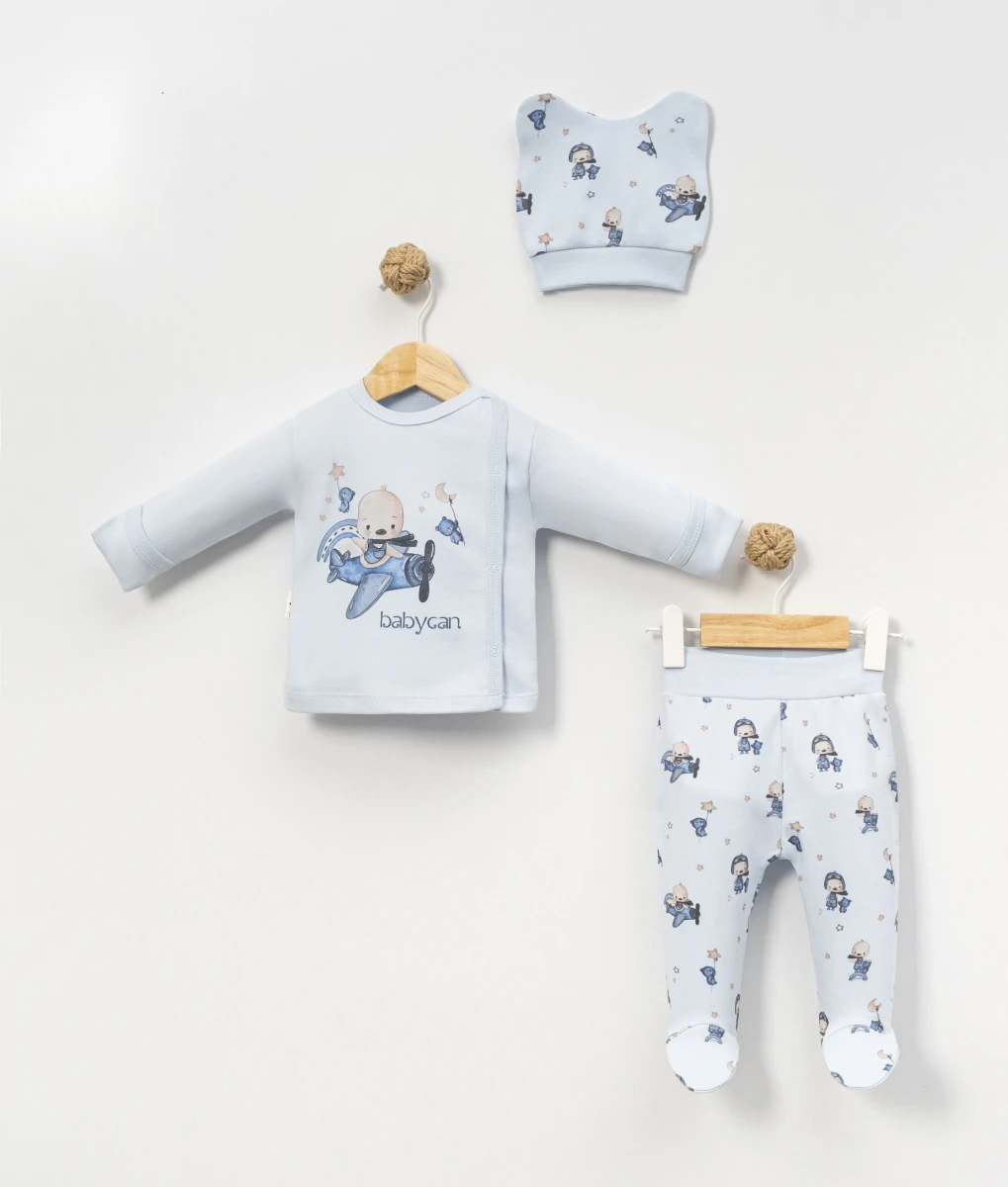 PİLOT CİVCİV BASKILI 3 LÜ ERKEK BEBE TAKIM 9459