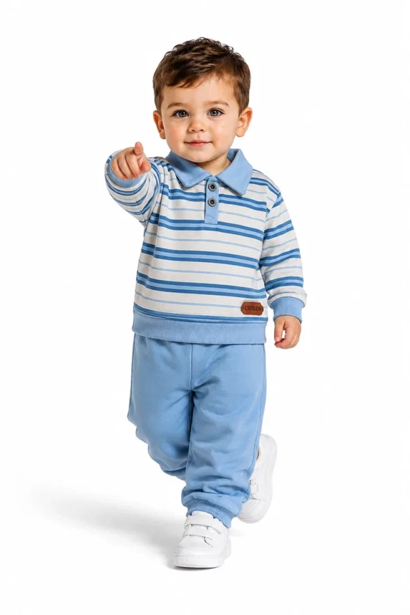 POLO YAKA ÇİZGİLİ 2 İP ERKEK BEBE TAKIM 4132
