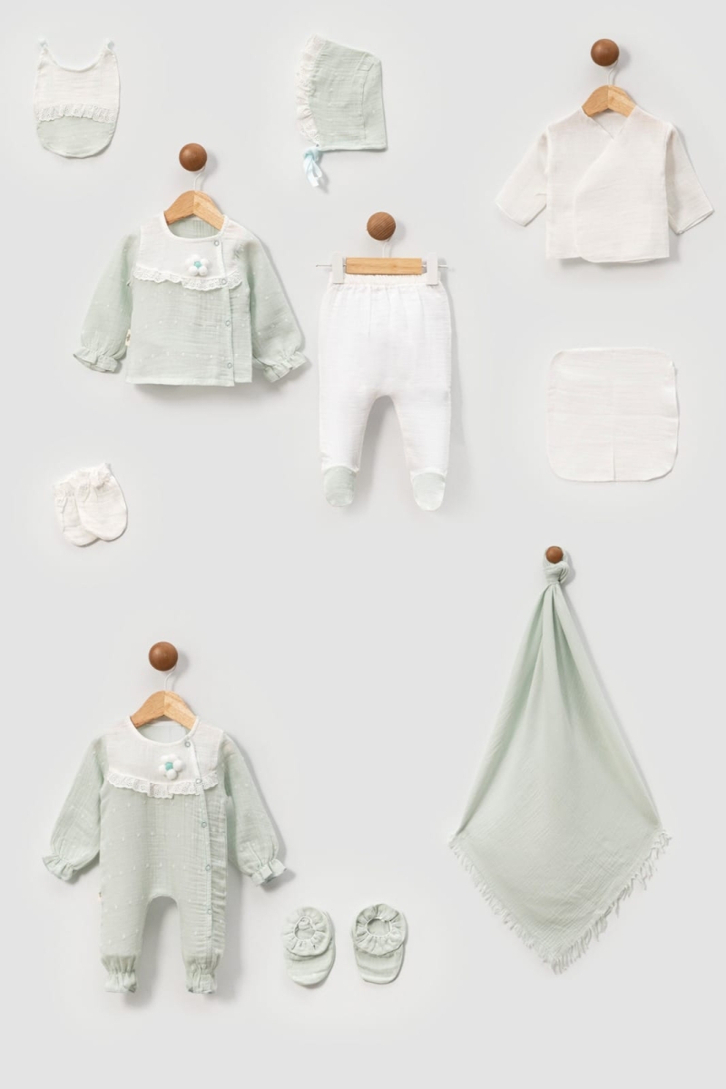 PONPONLU ÇİÇEK AKSESUARLI MÜSLIN FİSTOLU 10 'LU SET