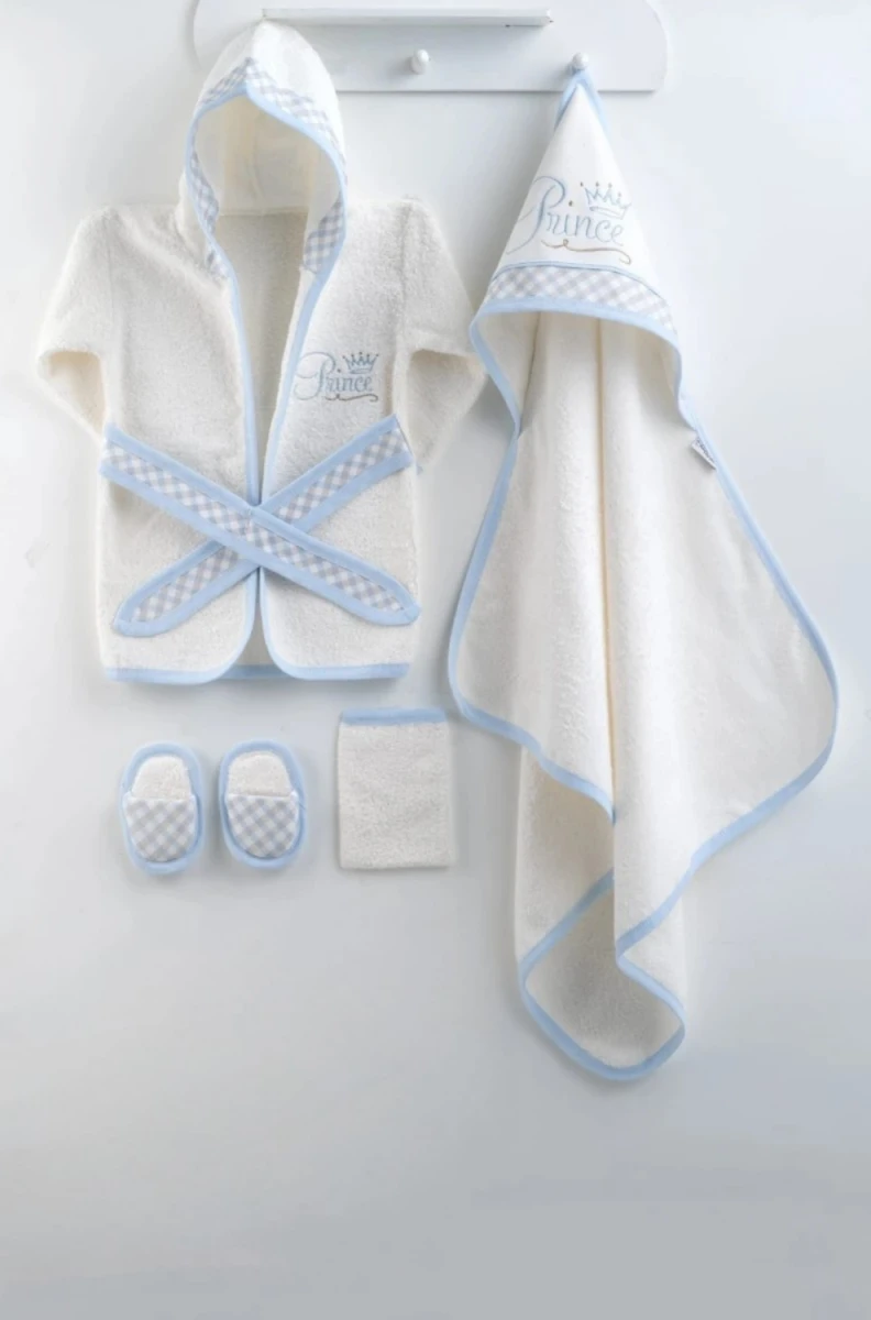 PRİNCE NAKIŞLI ERKEK BEBE BORNOZ SET 8809
