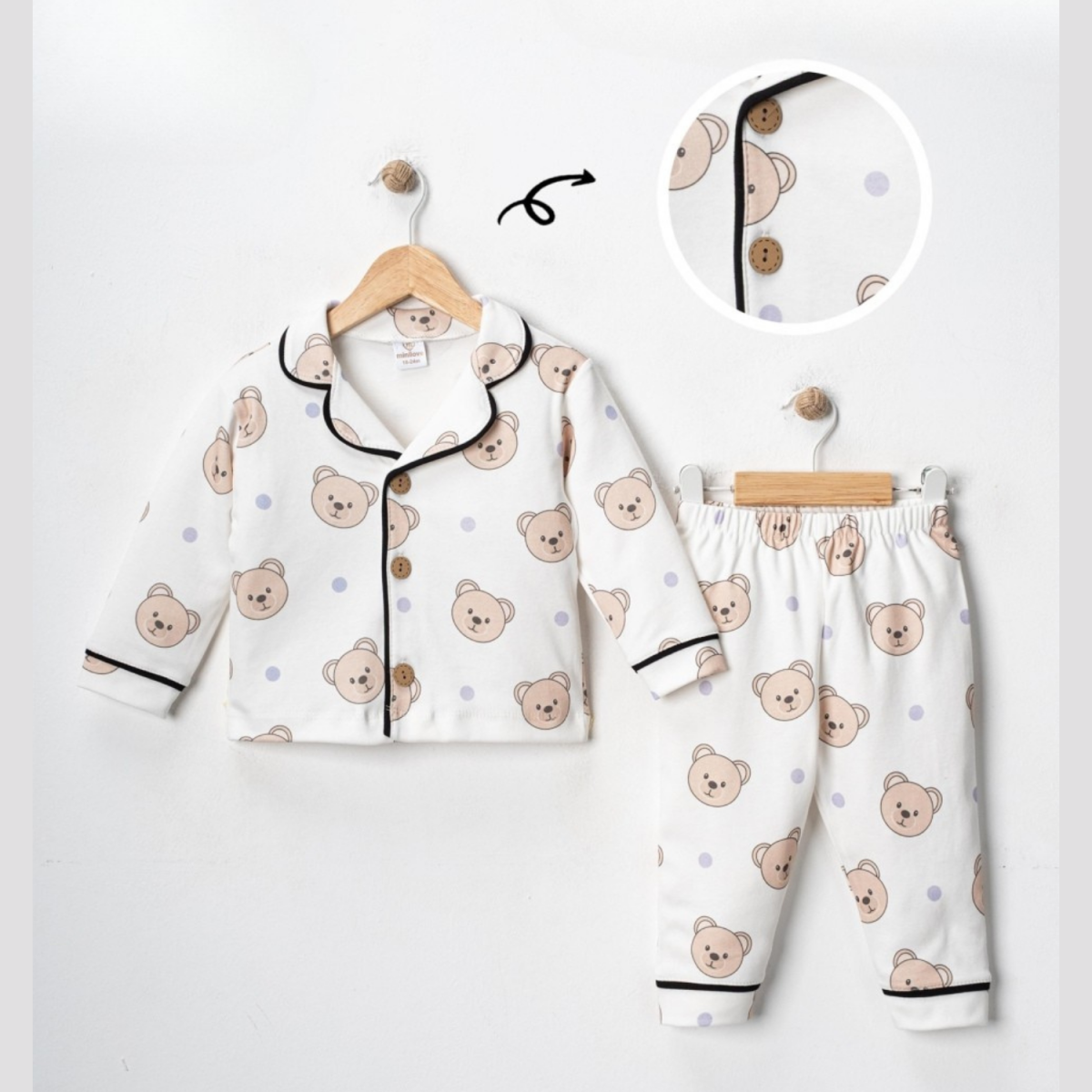 PUANLI AYI BASKILI BEBE PİJAMA TAKIM 8242