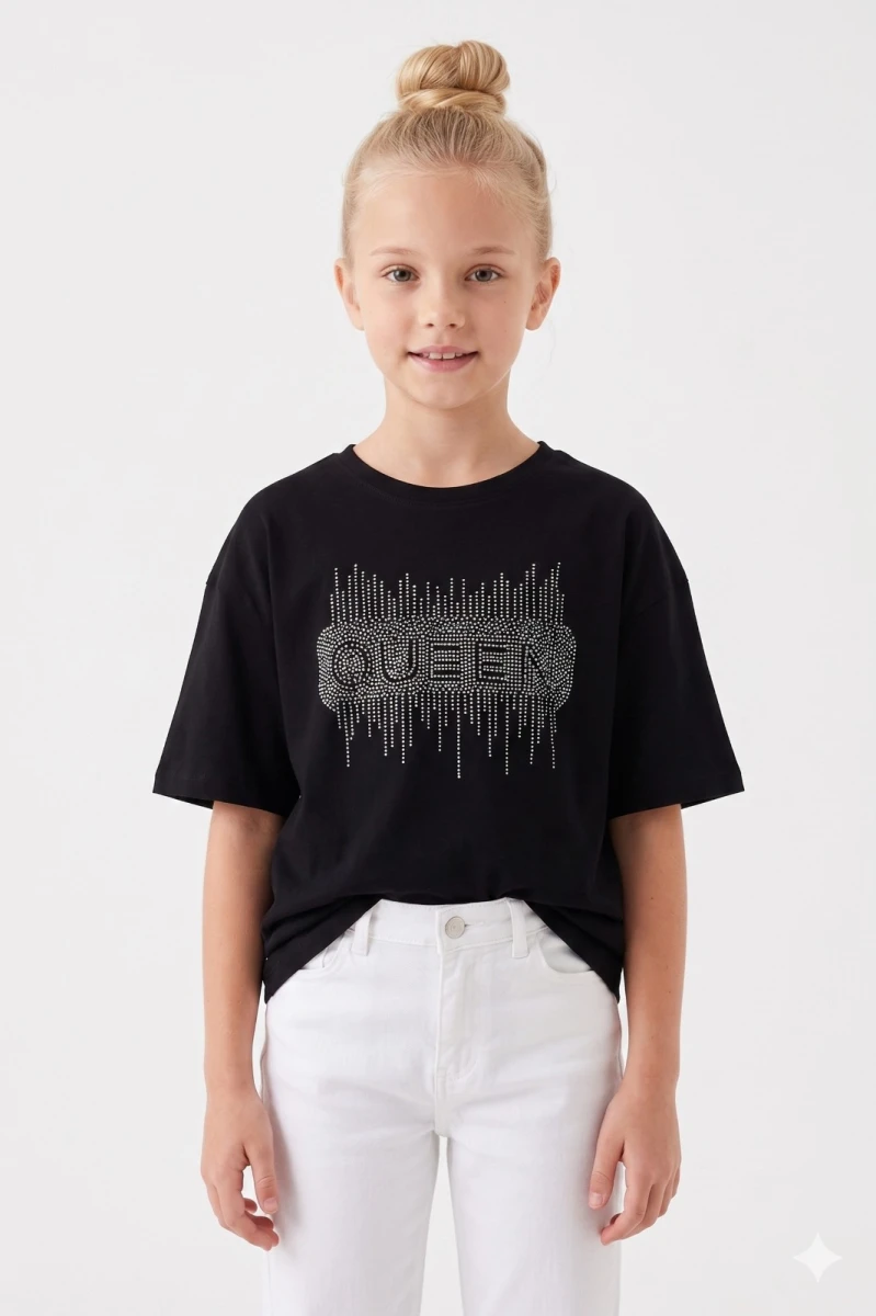 QUEEN DİKEY TAŞLI KIZ ÇOCUK OYSHO TİŞÖRT 3909