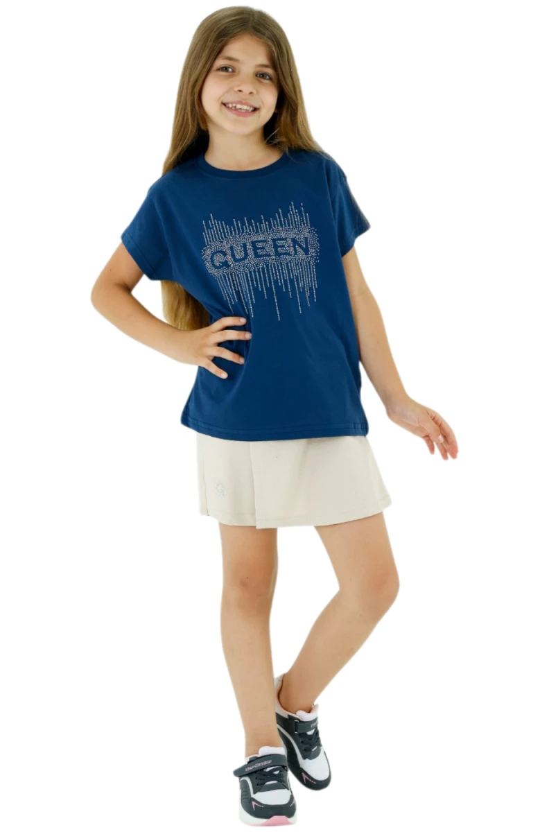 QUEEN TAŞ İŞLEMELİ KIZ ÇOCUK YAZLIK TAKIM 2617/2